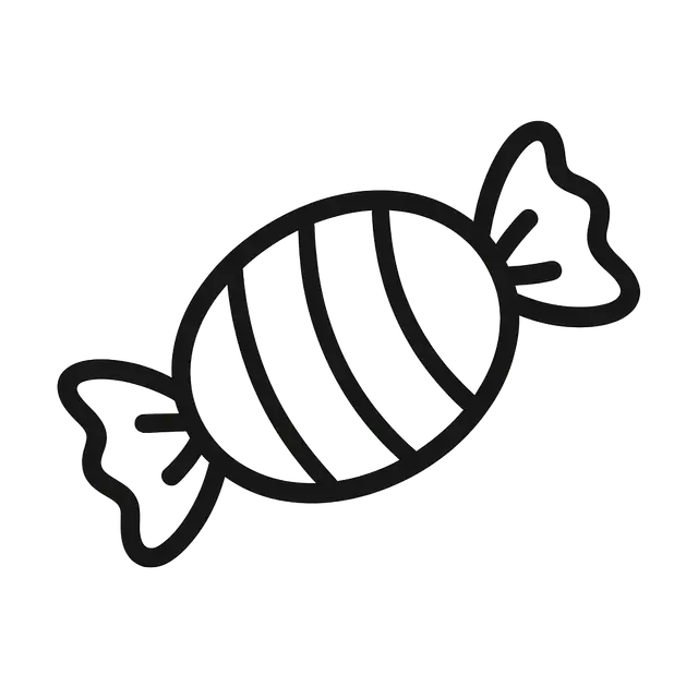 Cute Black-and-White Wrapped Candy Line-Art Icon