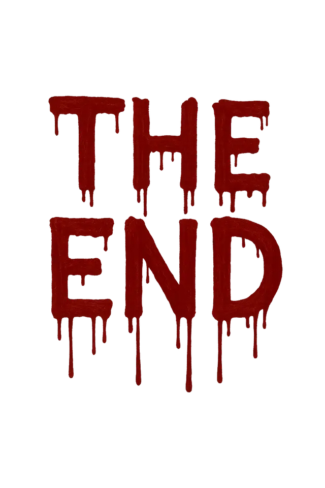 “The End” in red dripping blood-style lettering on a transparent background