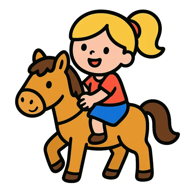 Smiling Girl Riding a Horse Cartoon Clipart