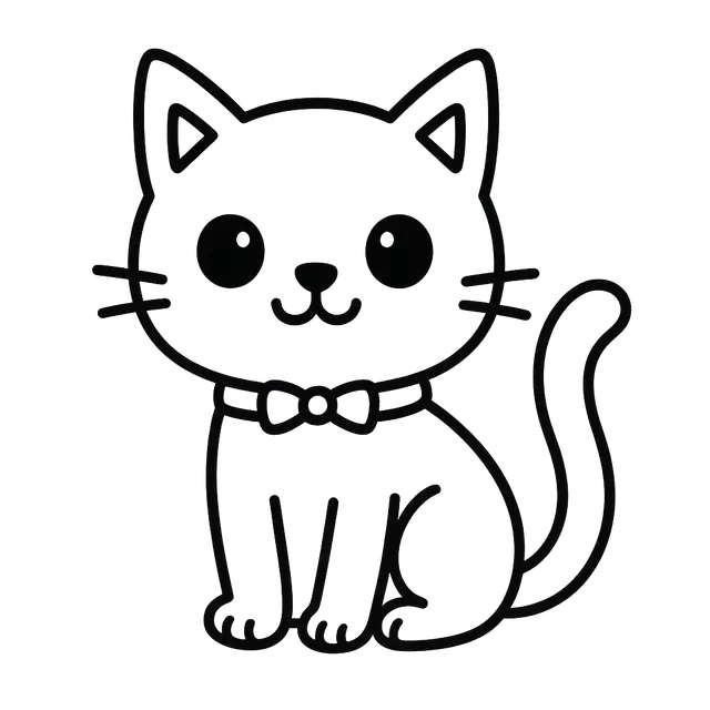 Cute Black Cat Line Drawing