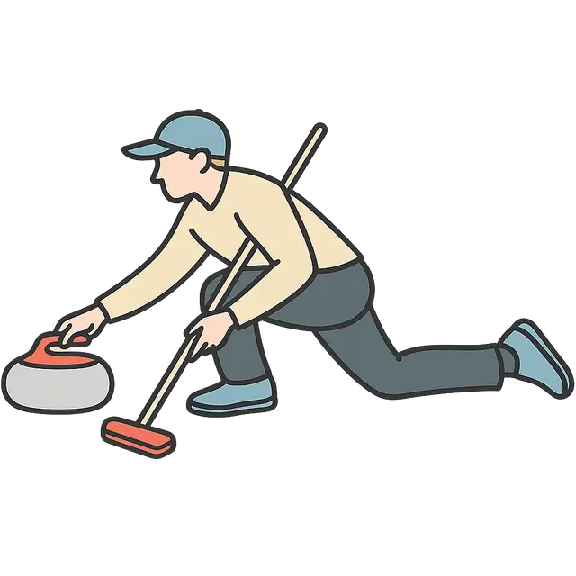 Curling Player with Stone and Broom
