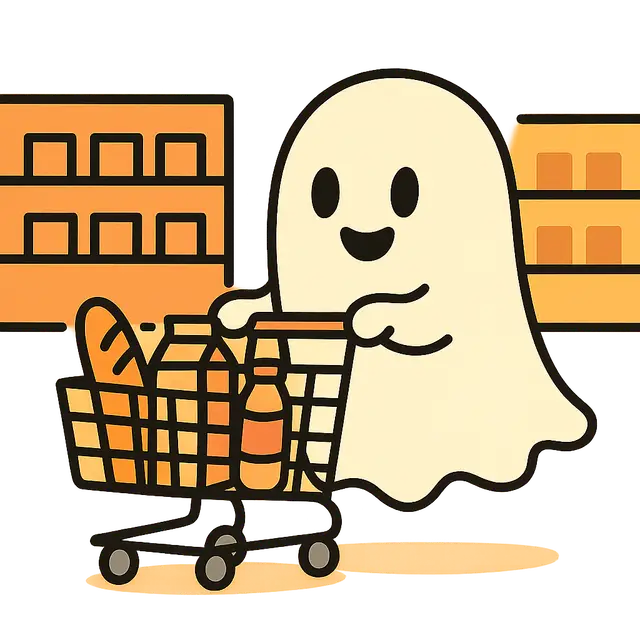 Cute Cartoon Ghost Shopping at a Supermarket