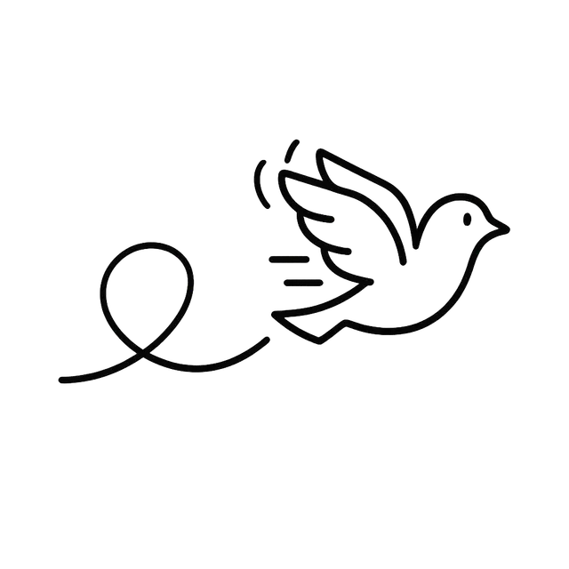 Flying bird with a looping trail and wing motion lines