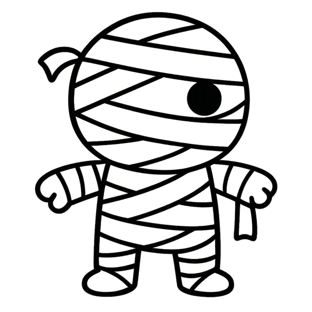 Cute Black-and-White Cartoon Mummy