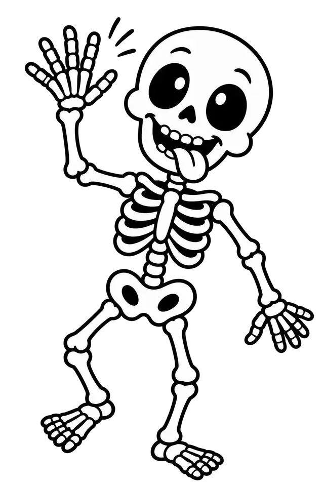 Cute Cartoon Skeleton Waving with Tongue Out