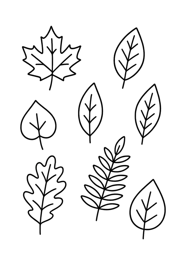 Mixed Leaf Types Coloring Page
