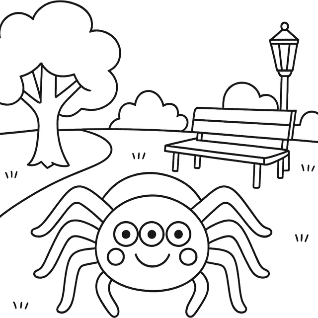 Spider in a Park Coloring Page