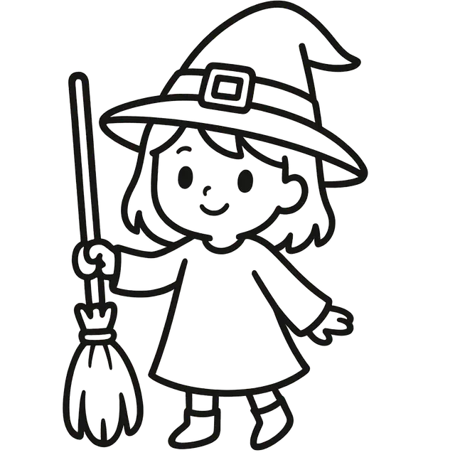 Cute Cartoon Witch Holding a Broom
