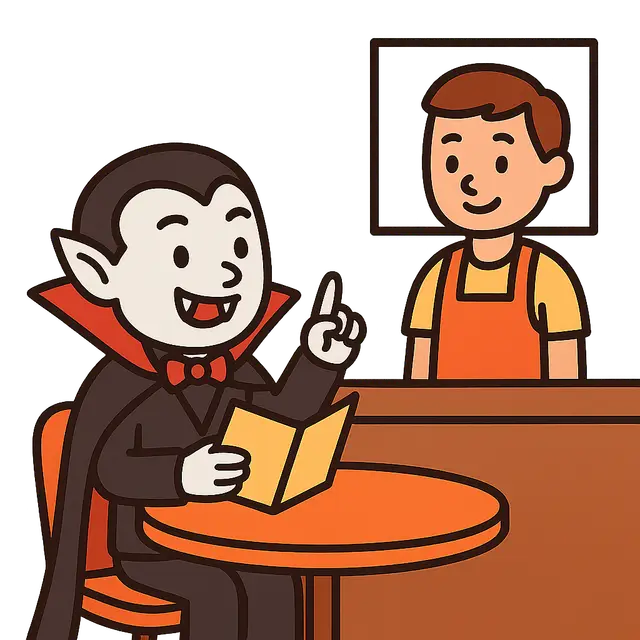 Cartoon Vampire Ordering at a Restaurant