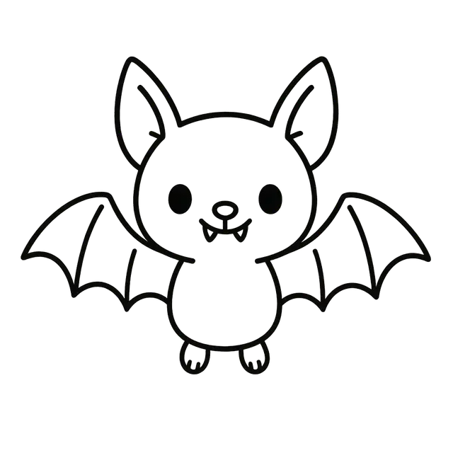 Cute Cartoon Bat Line Art
