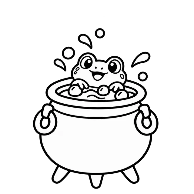 Frog in a Cauldron Coloring Page
