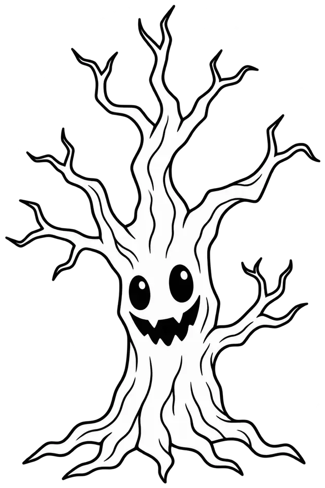 Cute Spooky Halloween Tree Line Art