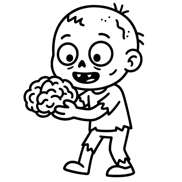 Cute Cartoon Zombie Holding a Brain