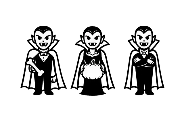 Three Stylized Vampires on a Transparent Background