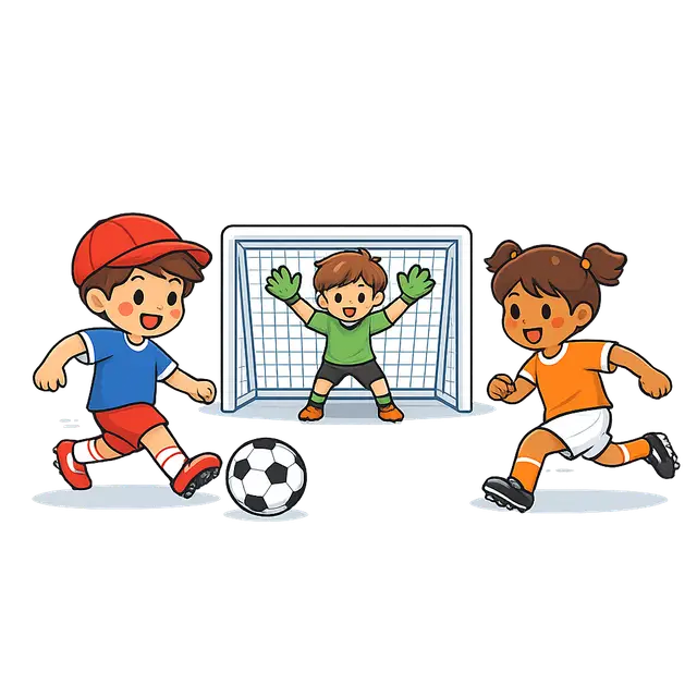 Three Kids Playing Soccer