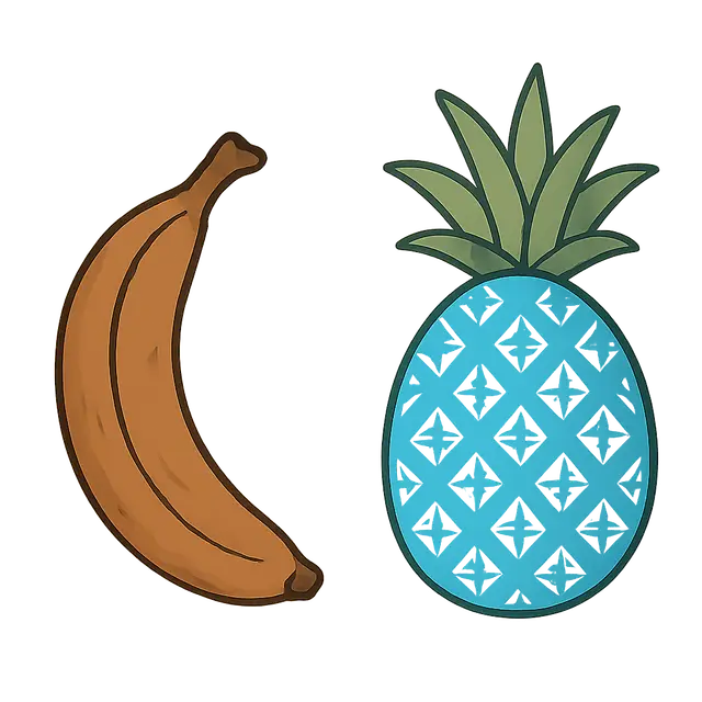 Brown Banana and Blue Pineapple Illustration