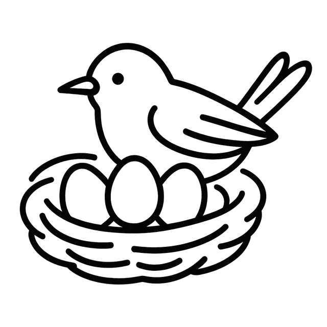 Bird in Nest with Eggs
