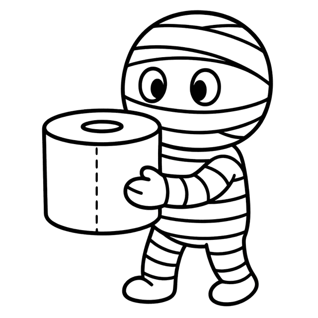 Cute Cartoon Mummy Holding a Roll of Toilet Paper