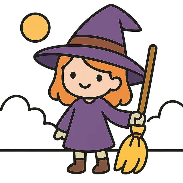 Cute Cartoon Witch with a Broom
