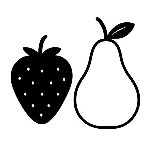 Paired Strawberry and Pear Outline Illustration