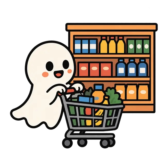 Cute Ghost Shopping at the Grocery Store