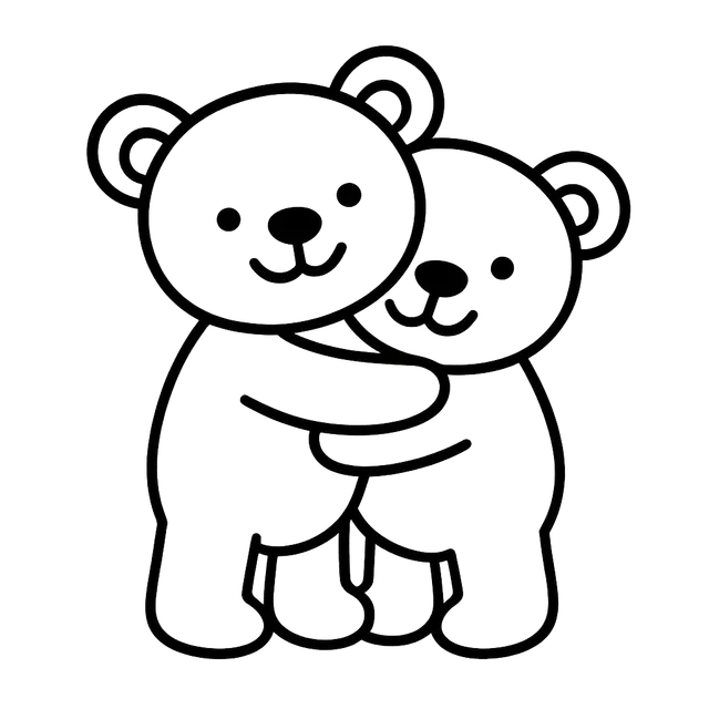 Two Bears Hugging – Black-and-White Line Art