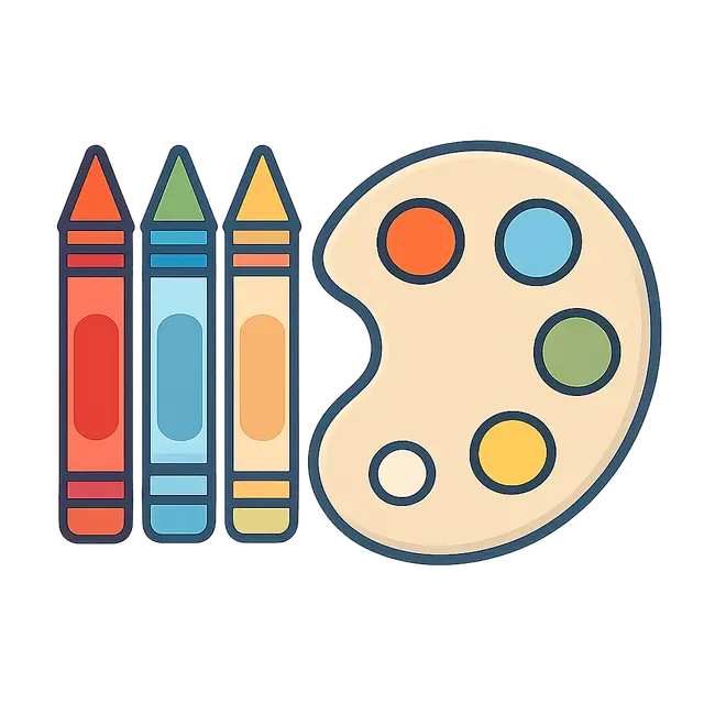 Colorful Crayons and Paint Palette Illustration