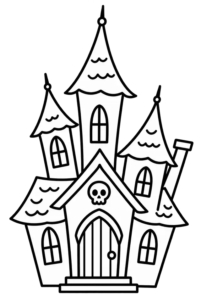 Cute Black-and-White Haunted House Outline