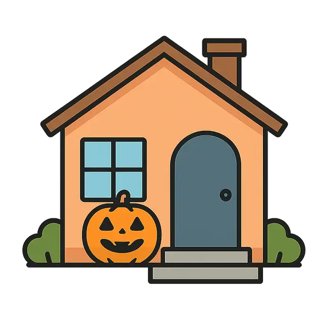 Cute Cartoon Jack-o’-Lantern in Front of a House