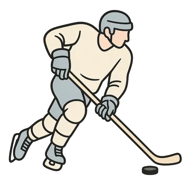 Hockey Player Skating with Stick and Puck