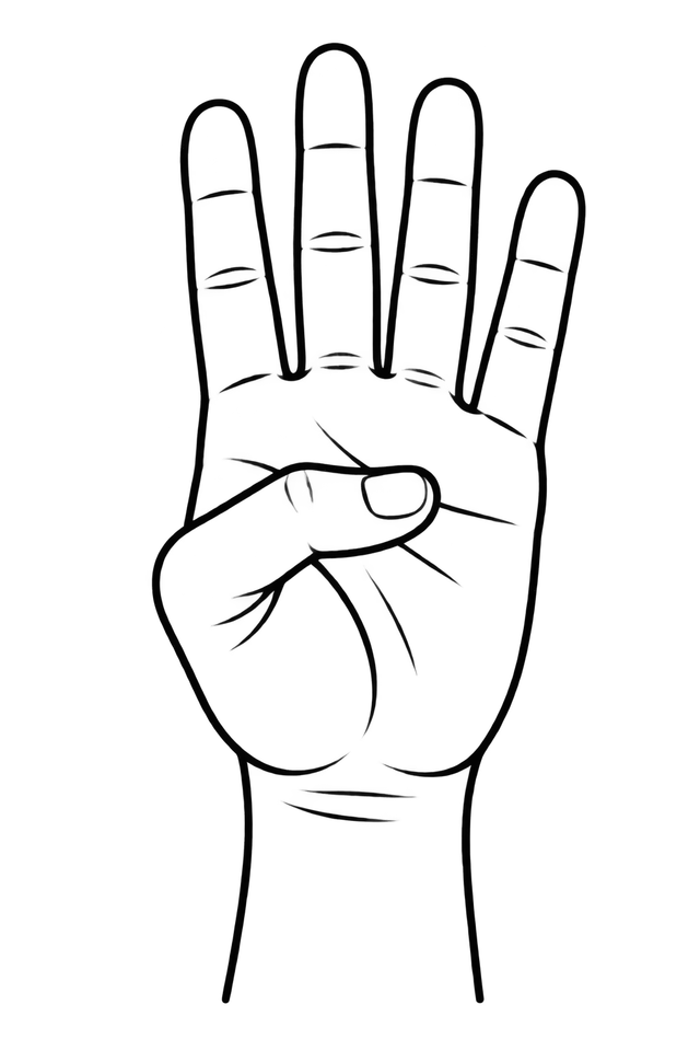 Upright Hand Sign with Four Fingers Extended