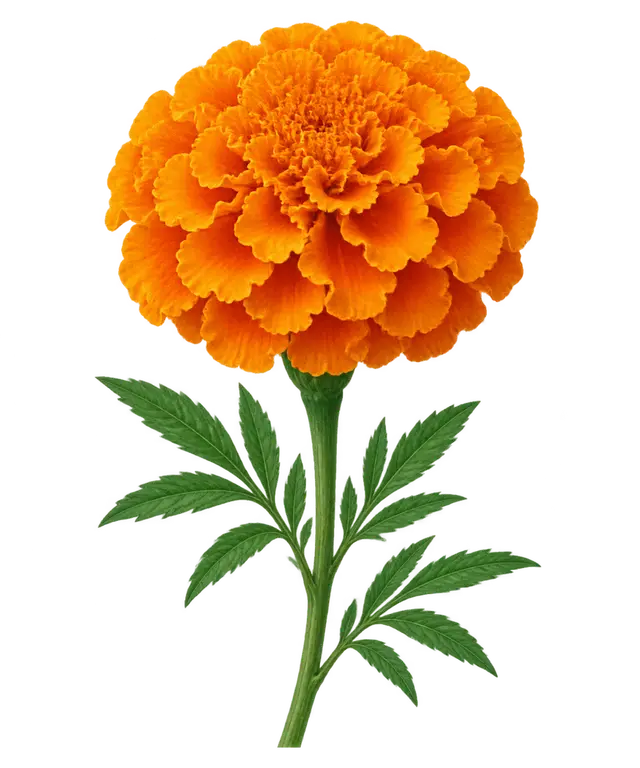 Orange Marigold Flower with Green Leaves