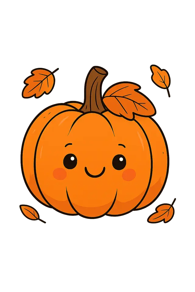 Cute Smiling Pumpkin with Autumn Leaves
