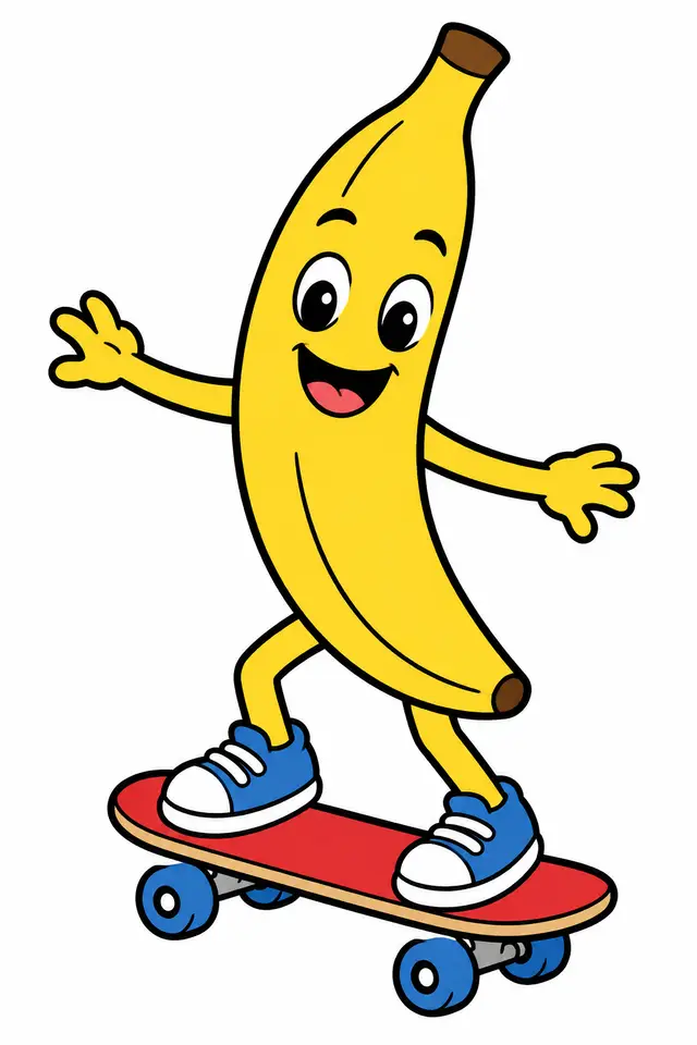 Smiling Banana Riding a Skateboard