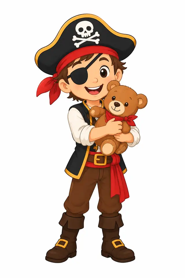 Child Pirate Hugging a Teddy Bear