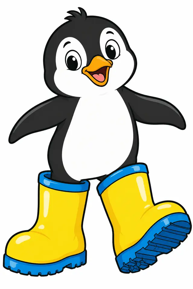 Penguin in Oversized Yellow Rain Boots