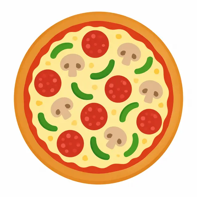 Overhead Pizza with Pepperoni, Mushrooms, and Green Peppers