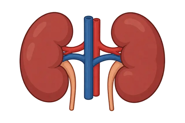 Illustration of Human Kidneys and Blood Vessels