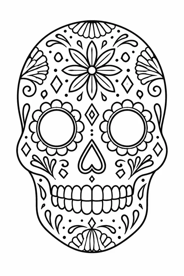 Día de los Muertos Sugar Skull Coloring Page