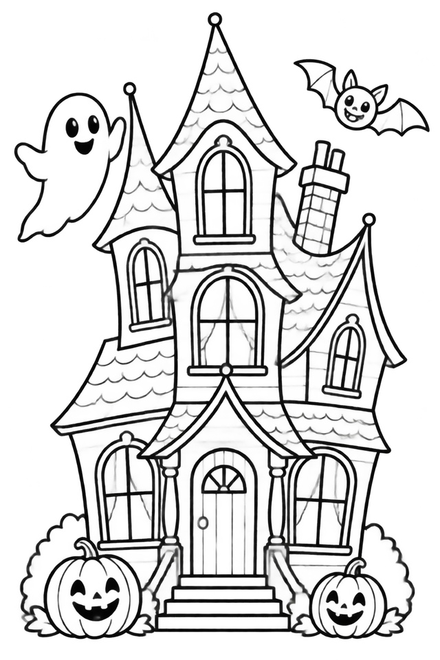 Friendly Haunted House Halloween Coloring Page