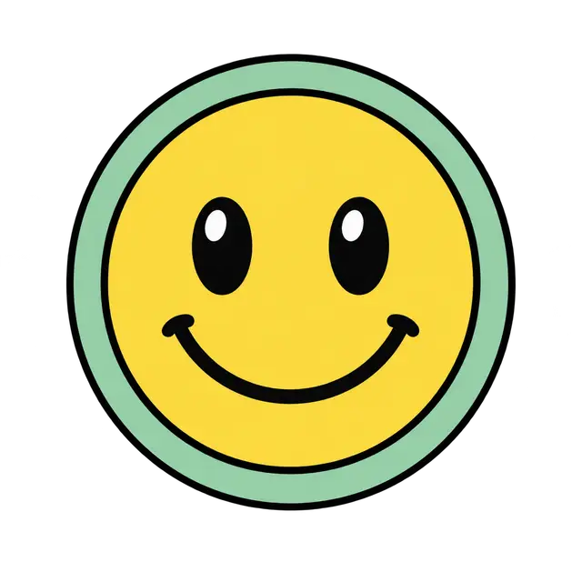 Yellow Smiley Face Badge with Mint-Green Rim