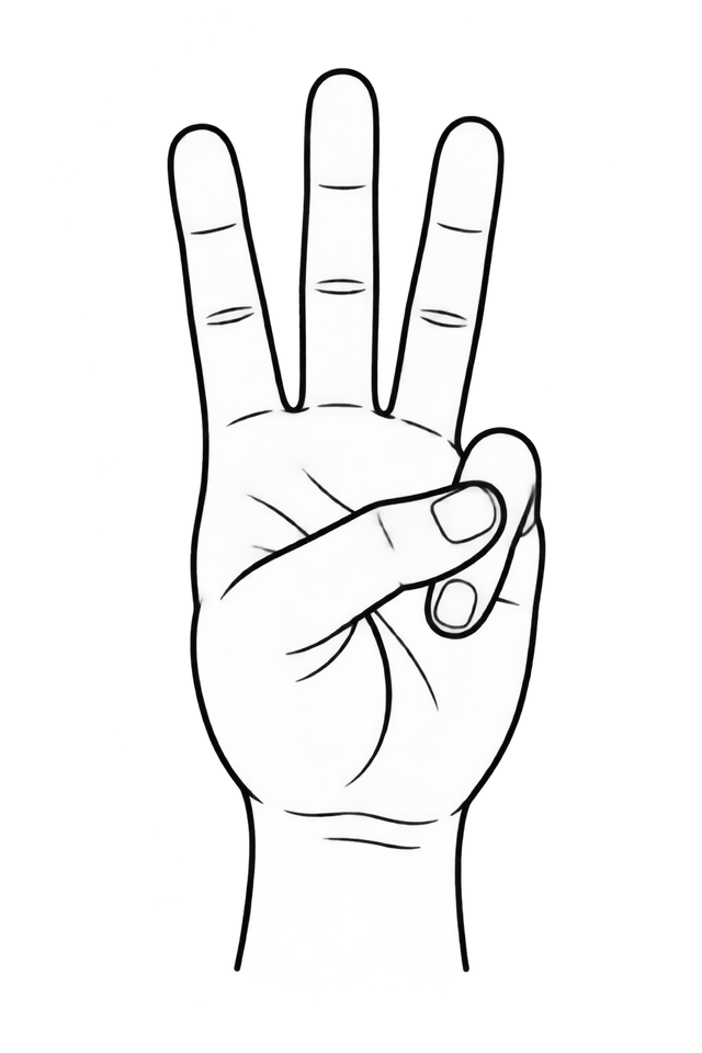 Upright Hand Showing Three Fingers