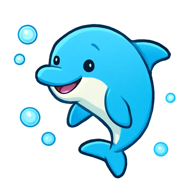 Smiling Blue Dolphin with Bubbles